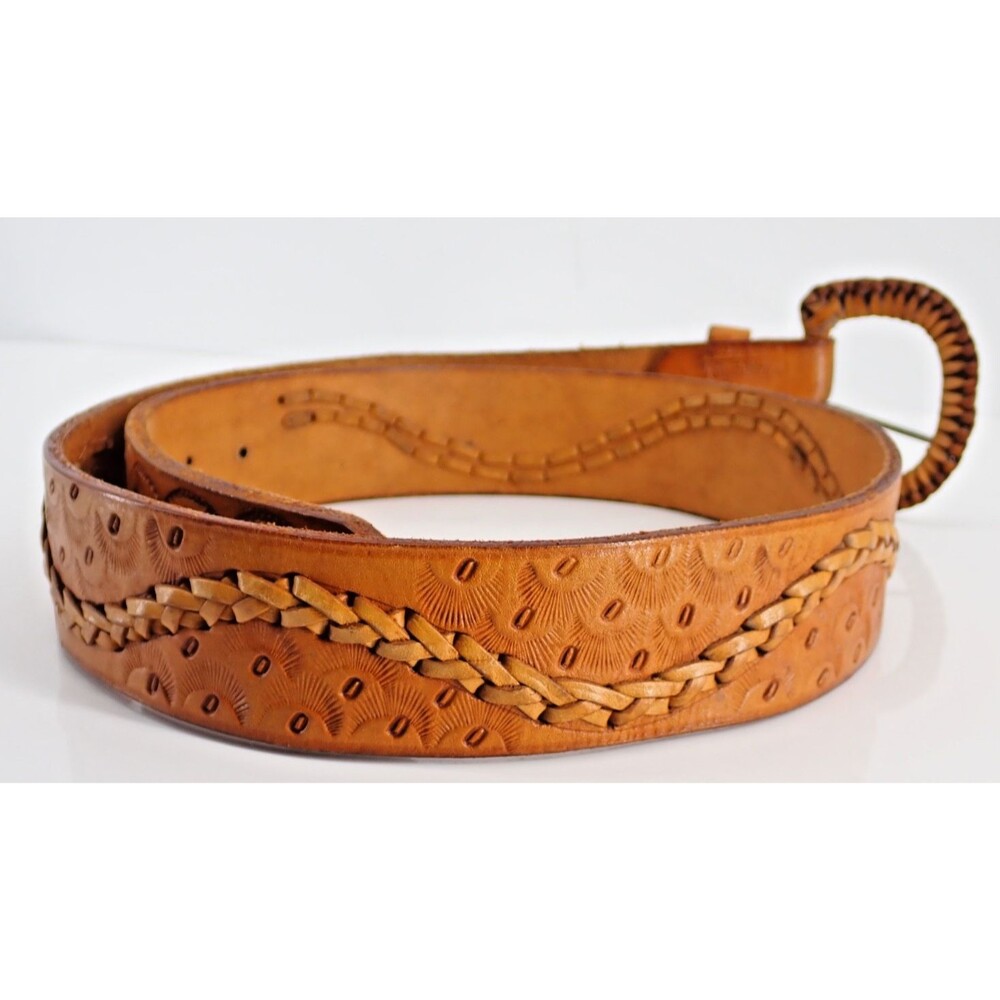 Stamped Leather Mens Size 38 Western Snake Stamp Leather Belt Made in Mexico NEW - Picture 14 of 16
